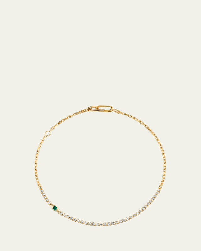 18K Yellow Gold Diamond and Emerald Vessel Tennis Necklace
